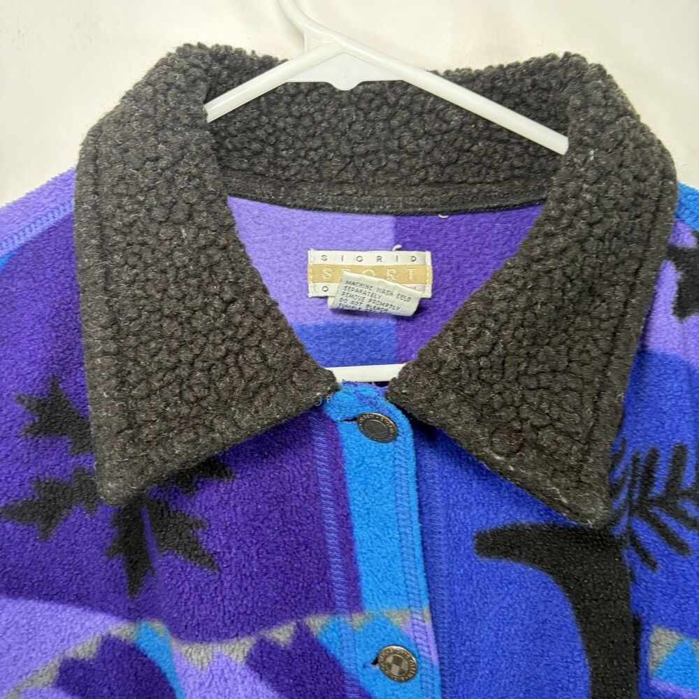 Sigrid Olsen Sport Button Up Fleece Jacket Womens Large Blue Purple Winter VTG - Picture 5 of 10
